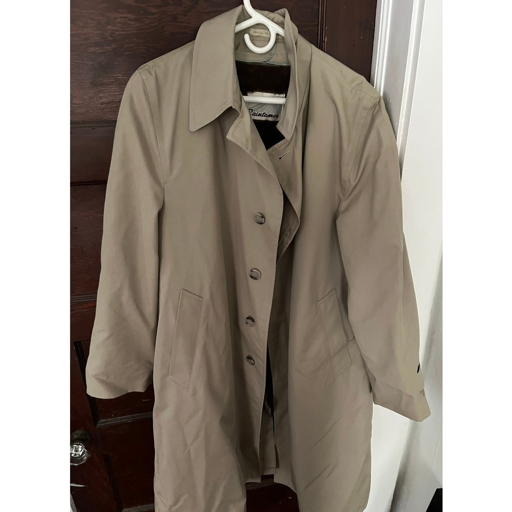 Vintage Men's Tan Trench Coat 44 Faux Fur Zip Out Liner Detective Coat